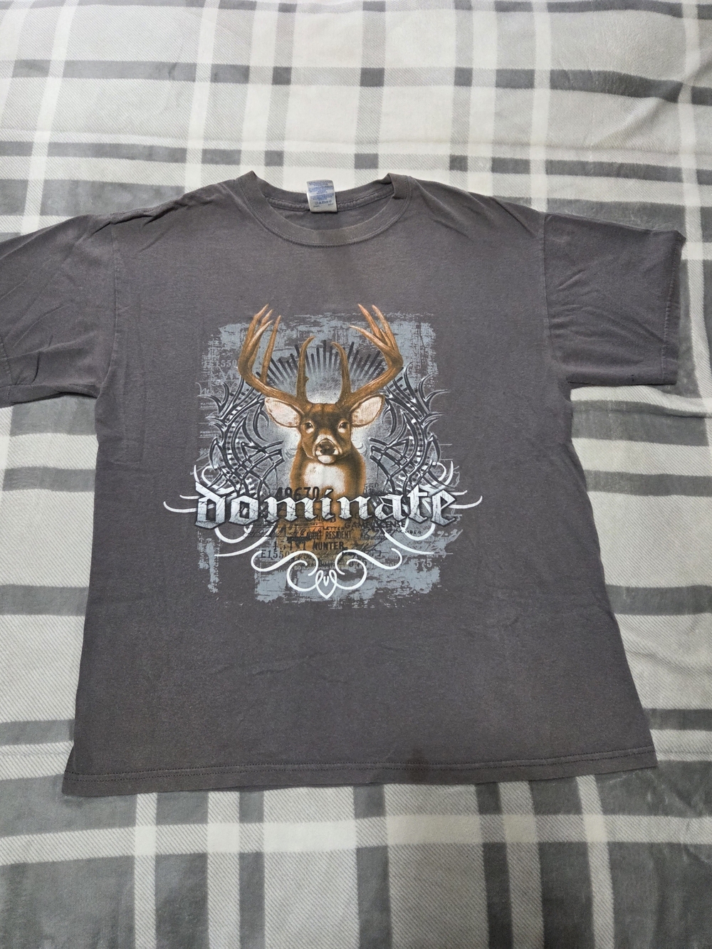 Gildan Gray 'Dominate' Deer Graphic Short-Sleeve Tee